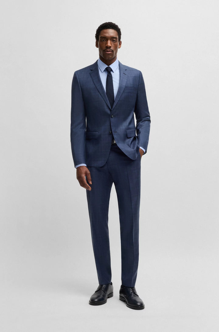 Boss Slim-fit suit in checked wool and silk
