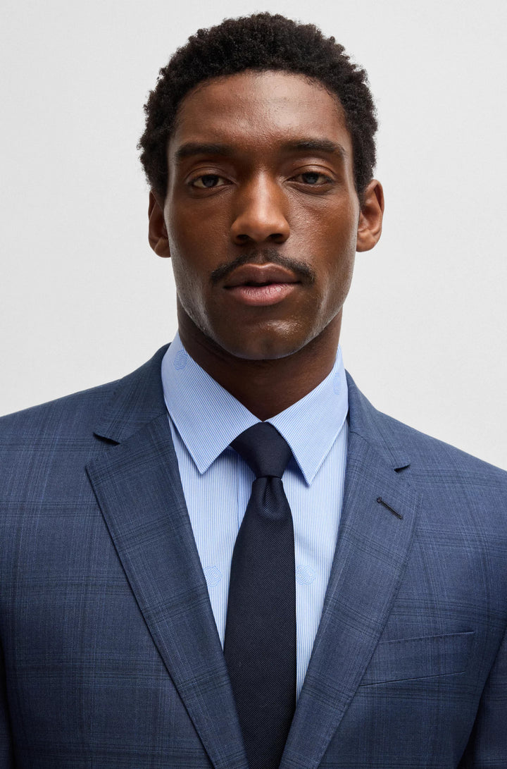 Boss Slim-fit suit in checked wool and silk