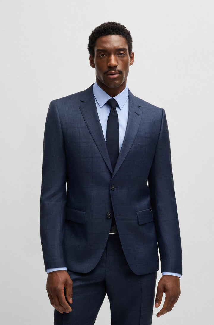Boss Slim-fit suit in checked wool and silk