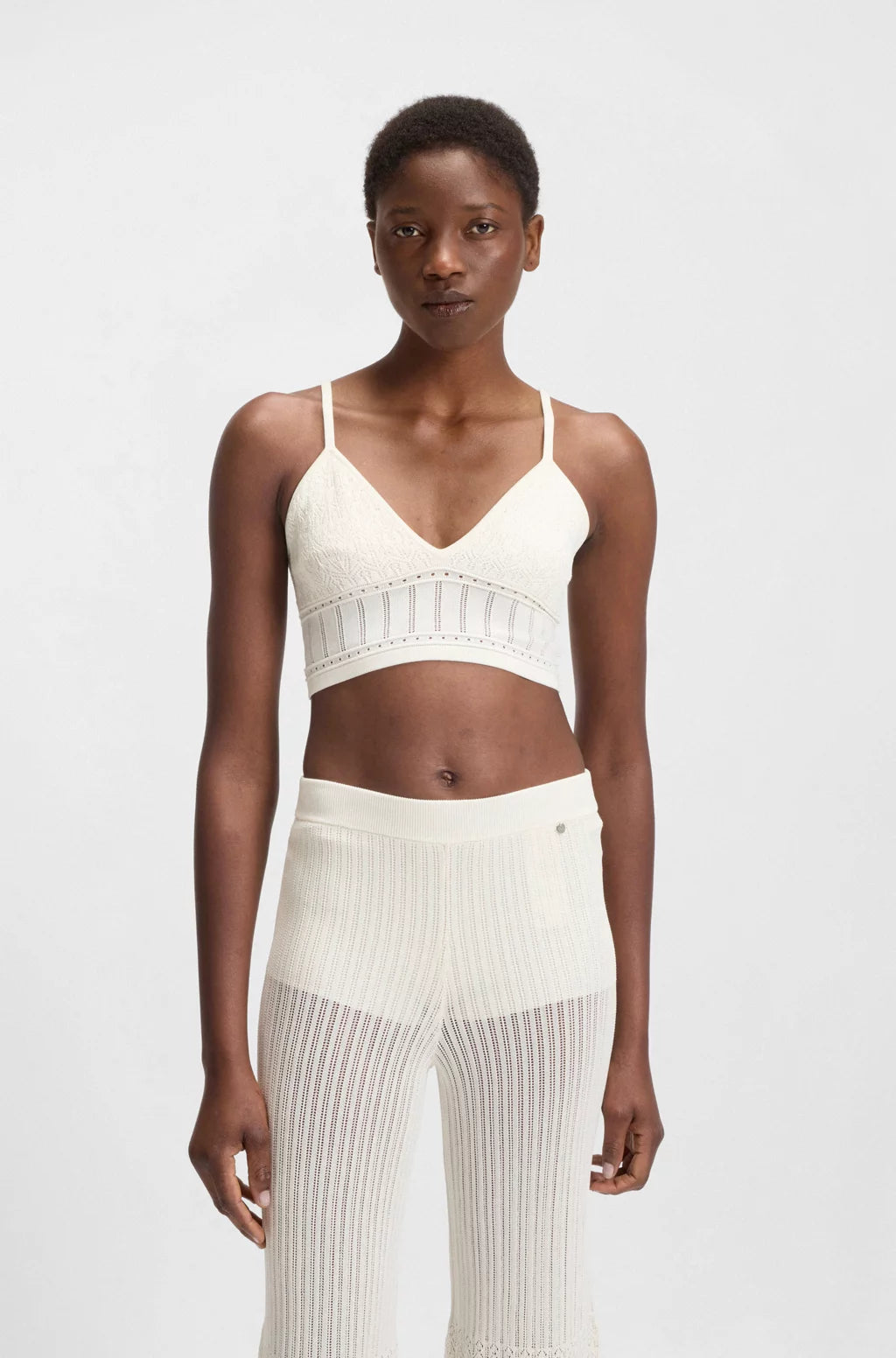 BOSS Knitted top in stretch fabric with mixed structures