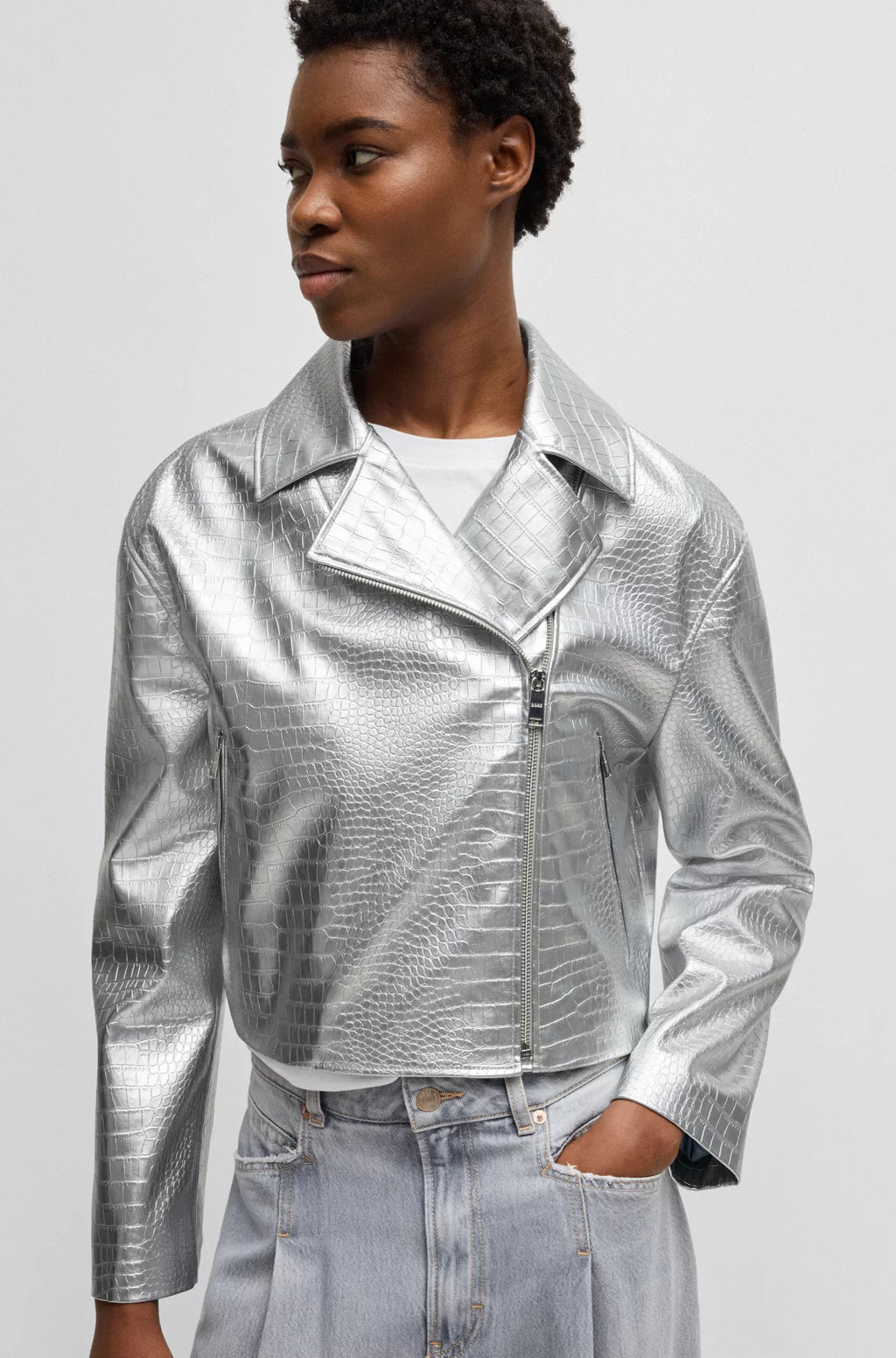 BOSS FAUX-LEATHER JACKET WITH CROCODILE EMBOSSING