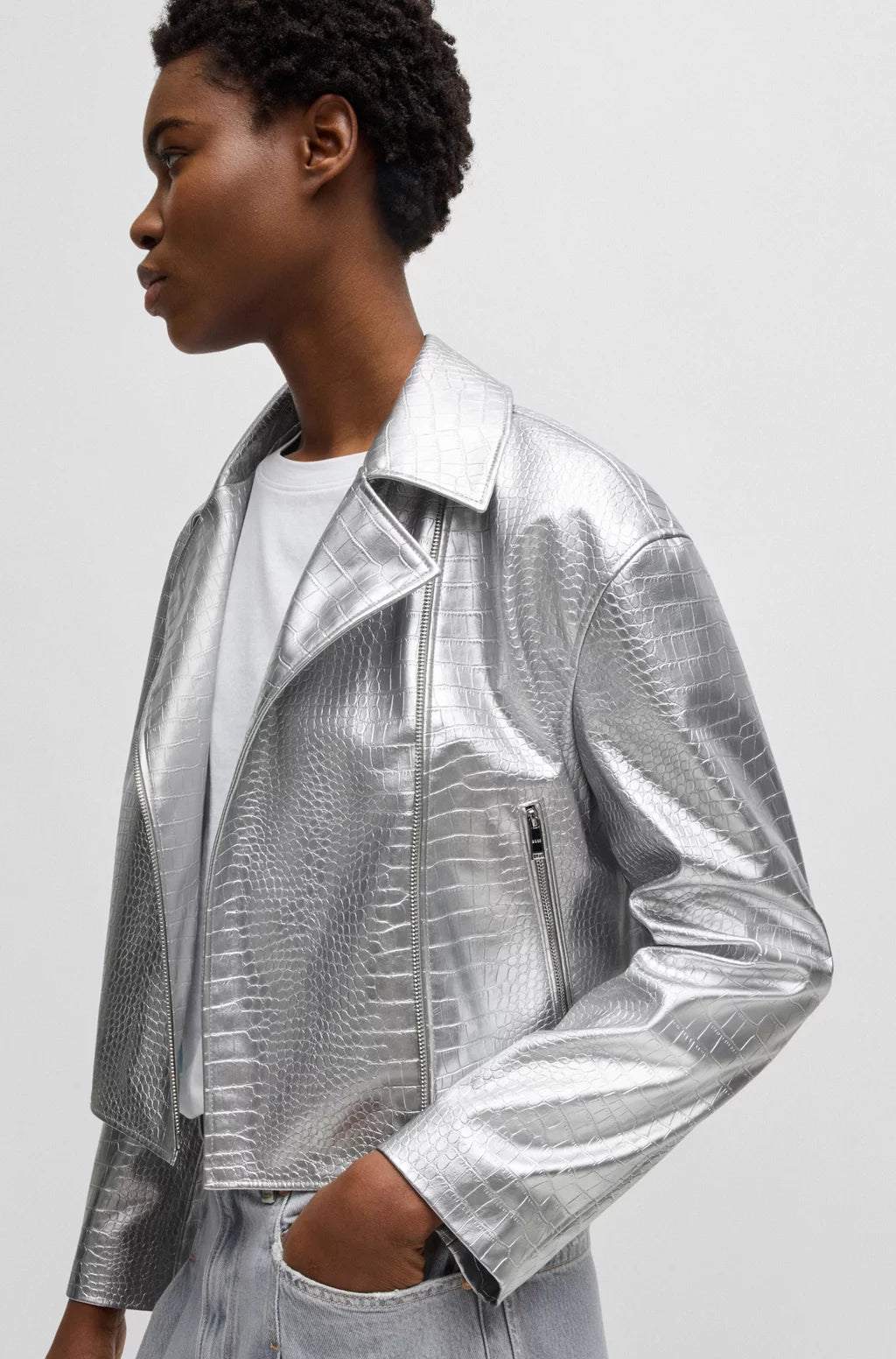 BOSS FAUX-LEATHER JACKET WITH CROCODILE EMBOSSING