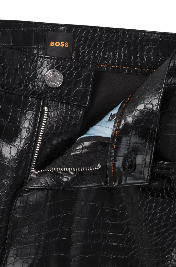 BOSS STRAIGHT-LEG TROUSERS IN CROCODILE-EMBOSSED FAUX LEATHER