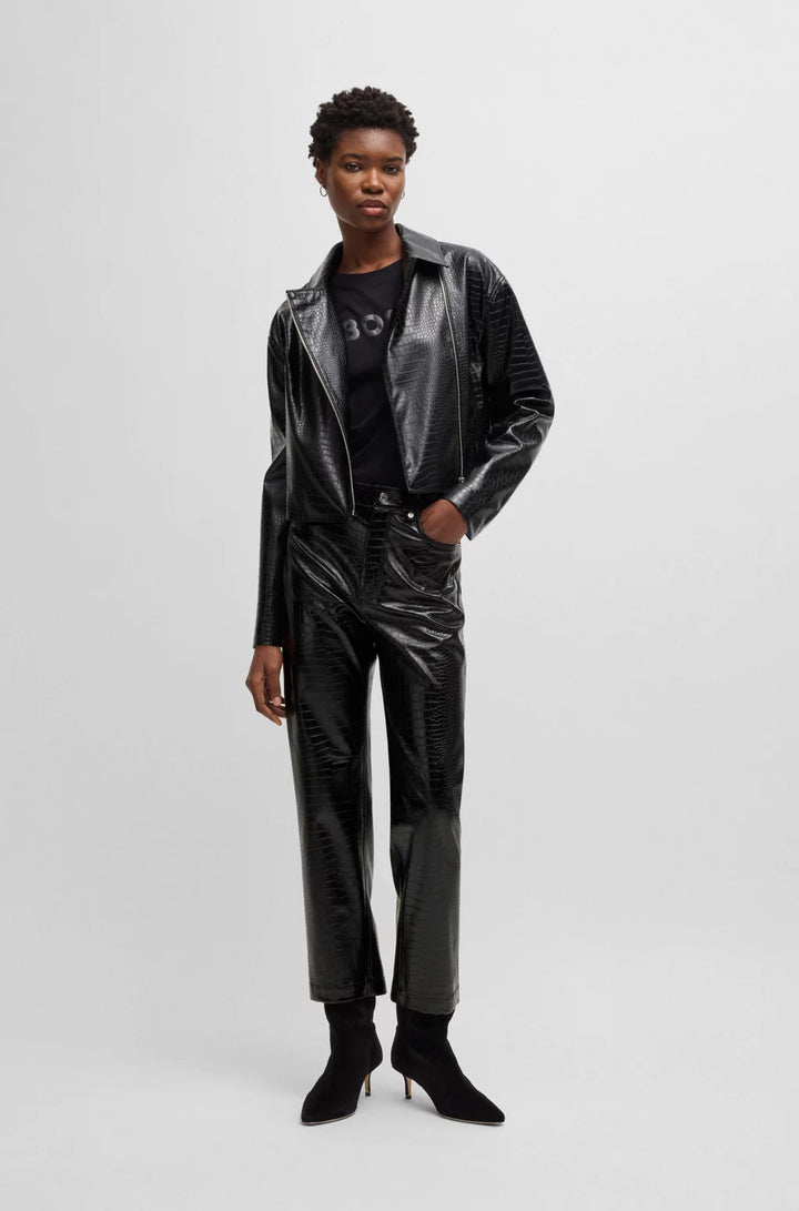 BOSS STRAIGHT-LEG TROUSERS IN CROCODILE-EMBOSSED FAUX LEATHER