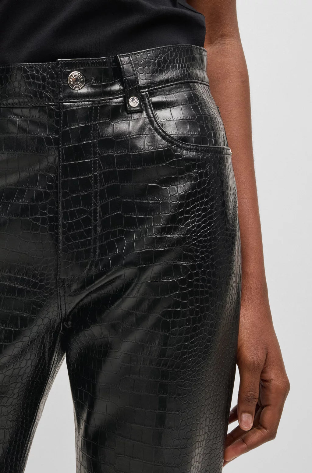 BOSS STRAIGHT-LEG TROUSERS IN CROCODILE-EMBOSSED FAUX LEATHER