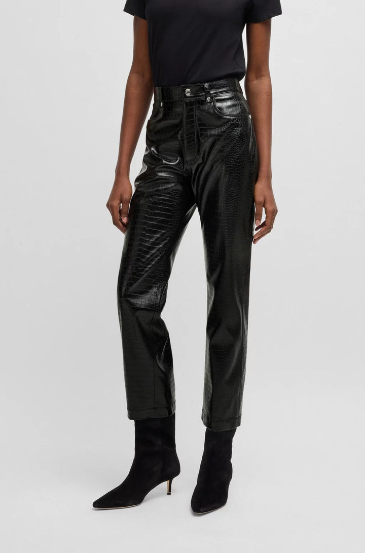 BOSS STRAIGHT-LEG TROUSERS IN CROCODILE-EMBOSSED FAUX LEATHER