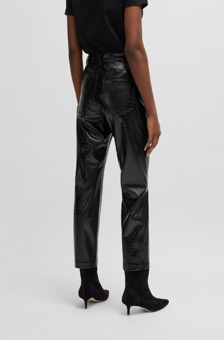 BOSS STRAIGHT-LEG TROUSERS IN CROCODILE-EMBOSSED FAUX LEATHER