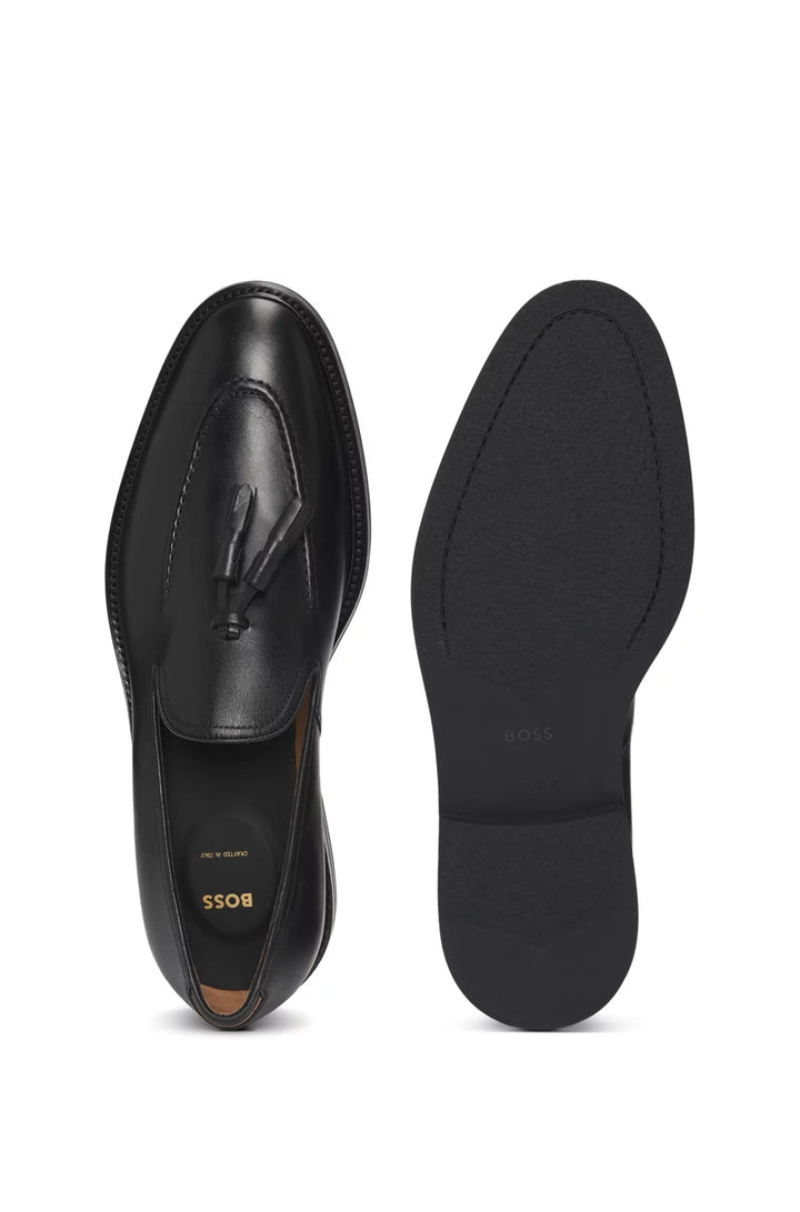 Boss Italian leather loafers with tassel trim