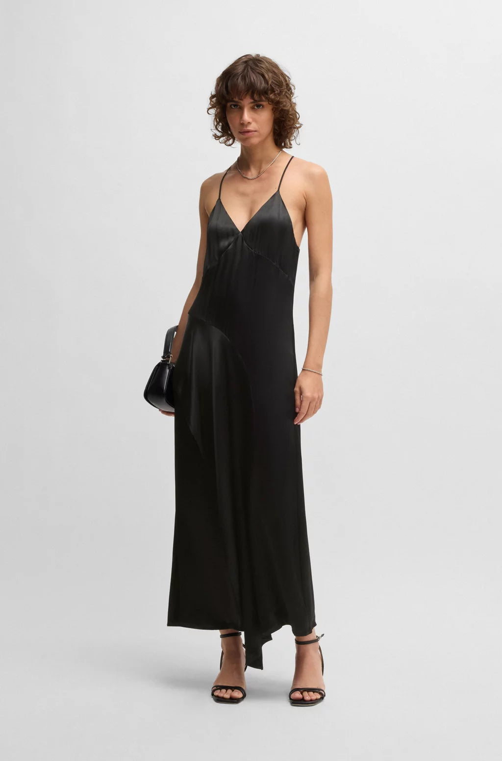 BOSS SATEEN DRESS WITH WATERFALL DETAIL