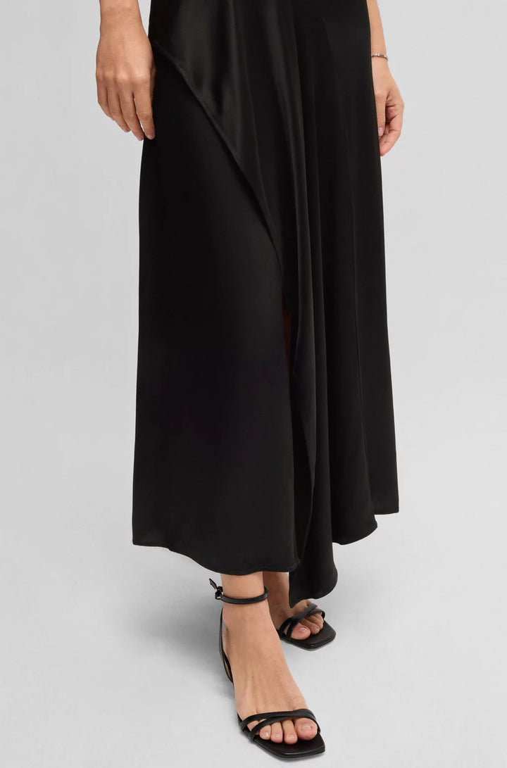 BOSS SATEEN DRESS WITH WATERFALL DETAIL