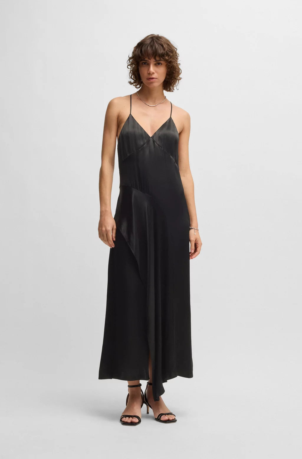 BOSS SATEEN DRESS WITH WATERFALL DETAIL