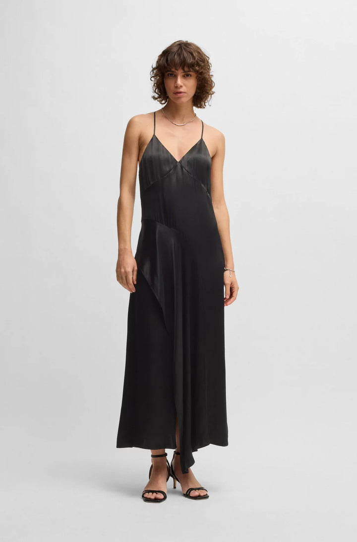 BOSS SATEEN DRESS WITH WATERFALL DETAIL