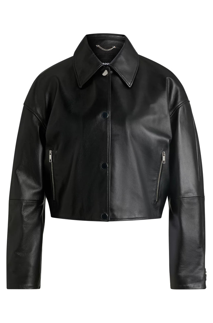BOSS LEATHER JACKET WITH COVERED PRESS STUDS