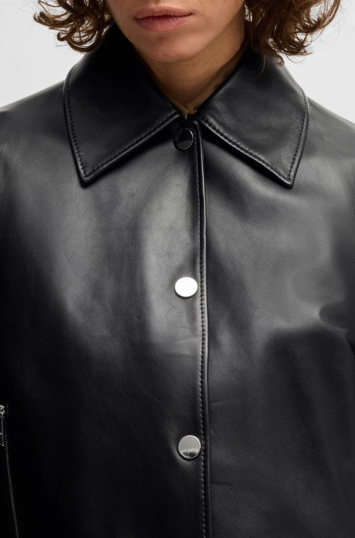 BOSS LEATHER JACKET WITH COVERED PRESS STUDS