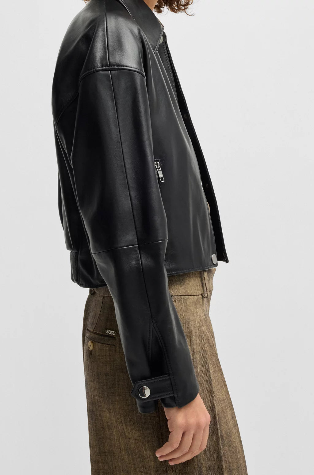 BOSS LEATHER JACKET WITH COVERED PRESS STUDS