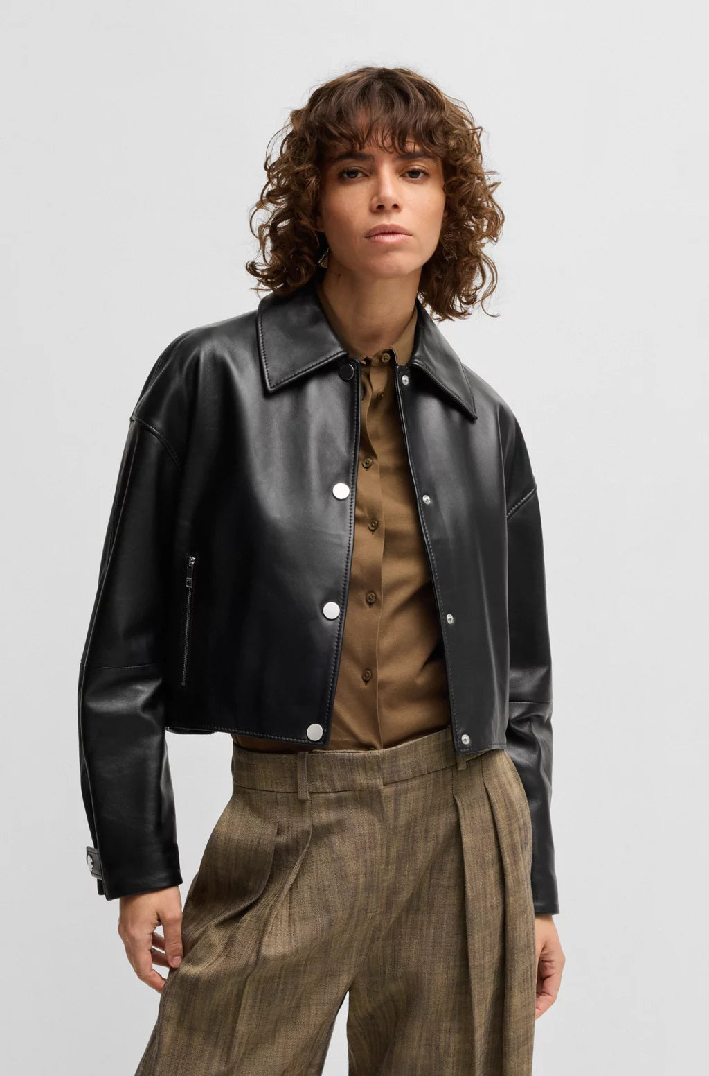 BOSS LEATHER JACKET WITH COVERED PRESS STUDS