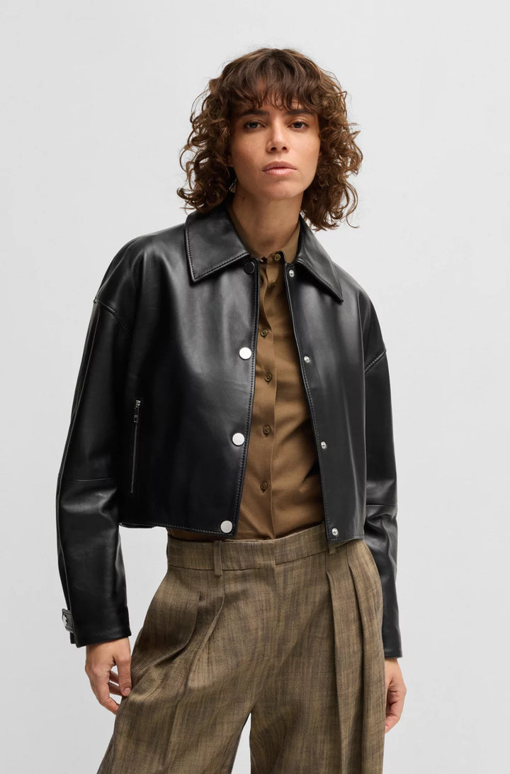BOSS LEATHER JACKET WITH COVERED PRESS STUDS
