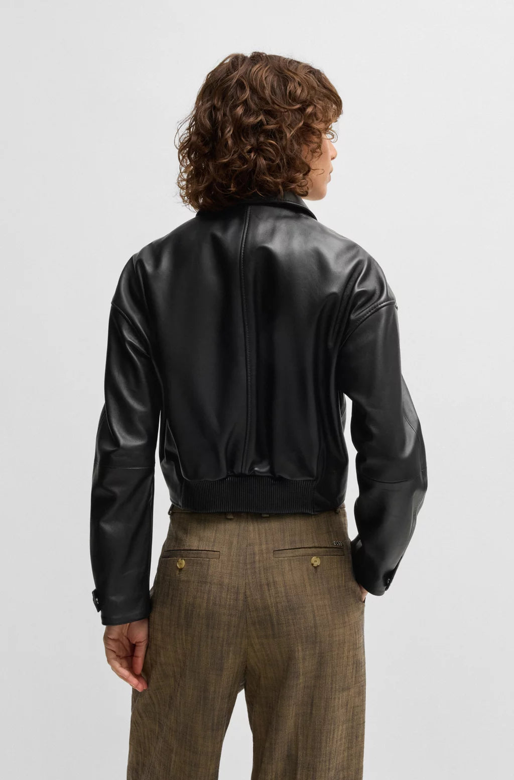 BOSS LEATHER JACKET WITH COVERED PRESS STUDS