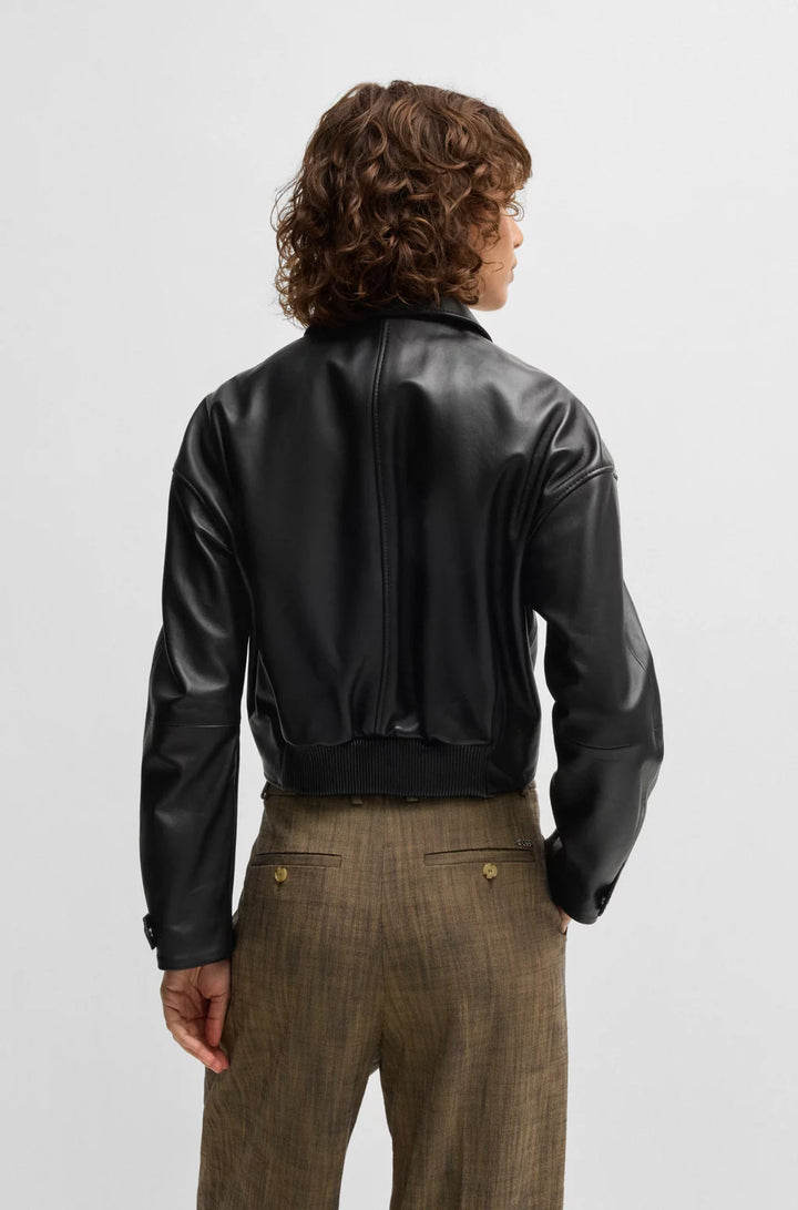 BOSS LEATHER JACKET WITH COVERED PRESS STUDS