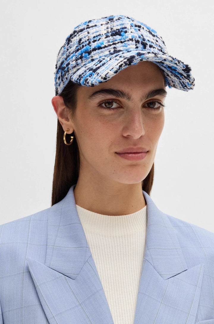 BOSS MULTICOLORED-TWEED CAP WITH DOUBLE B MONOGRAM