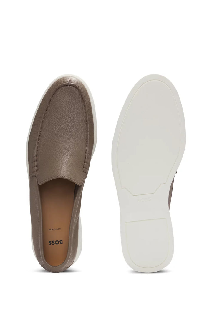 Boss Tumbled-leather moccasins with logo detail