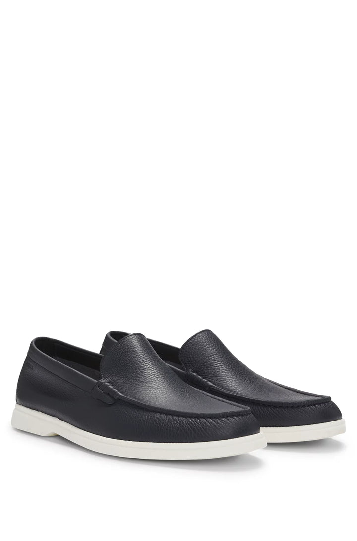 Boss Tumbled-leather moccasins with logo detail