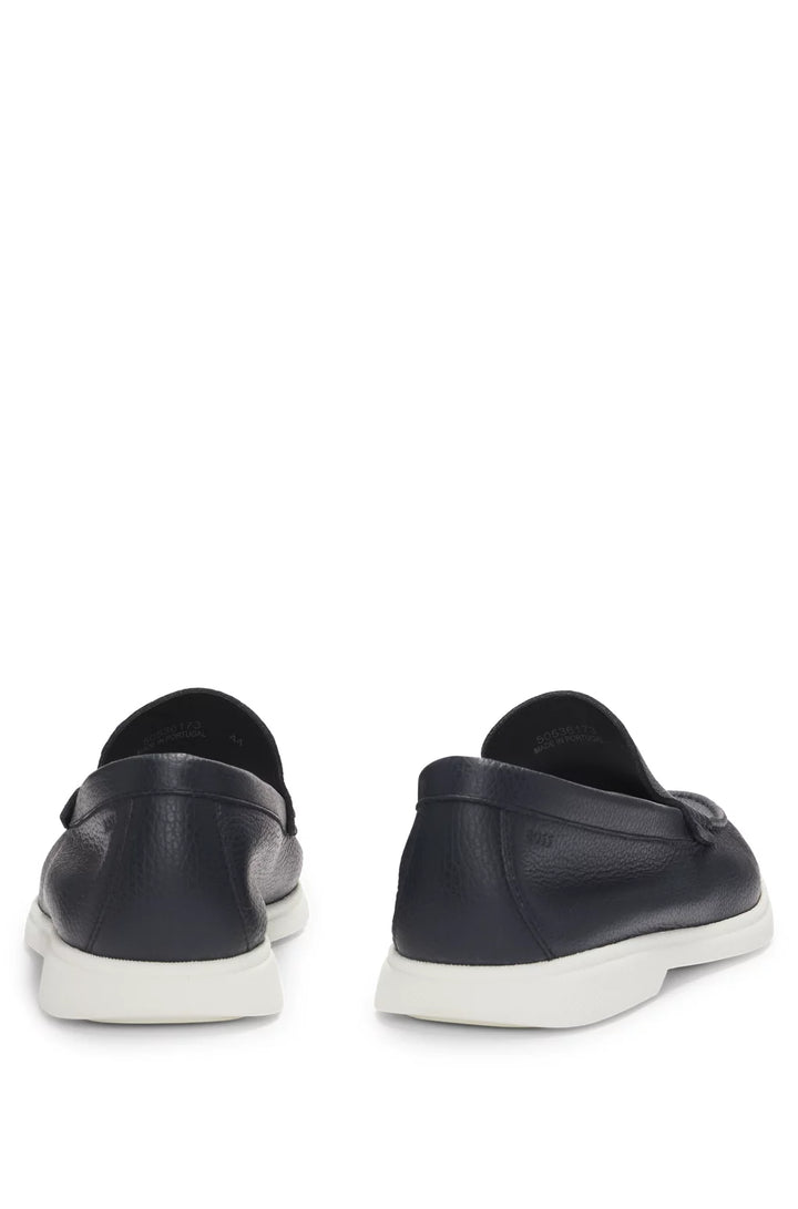 Boss Tumbled-leather moccasins with logo detail