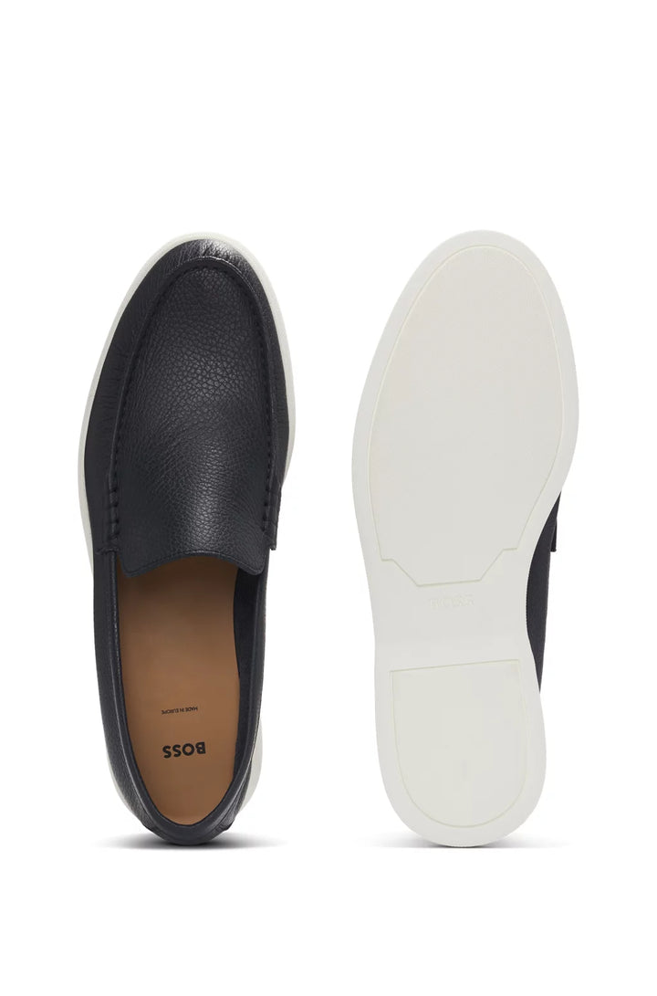 Boss Tumbled-leather moccasins with logo detail