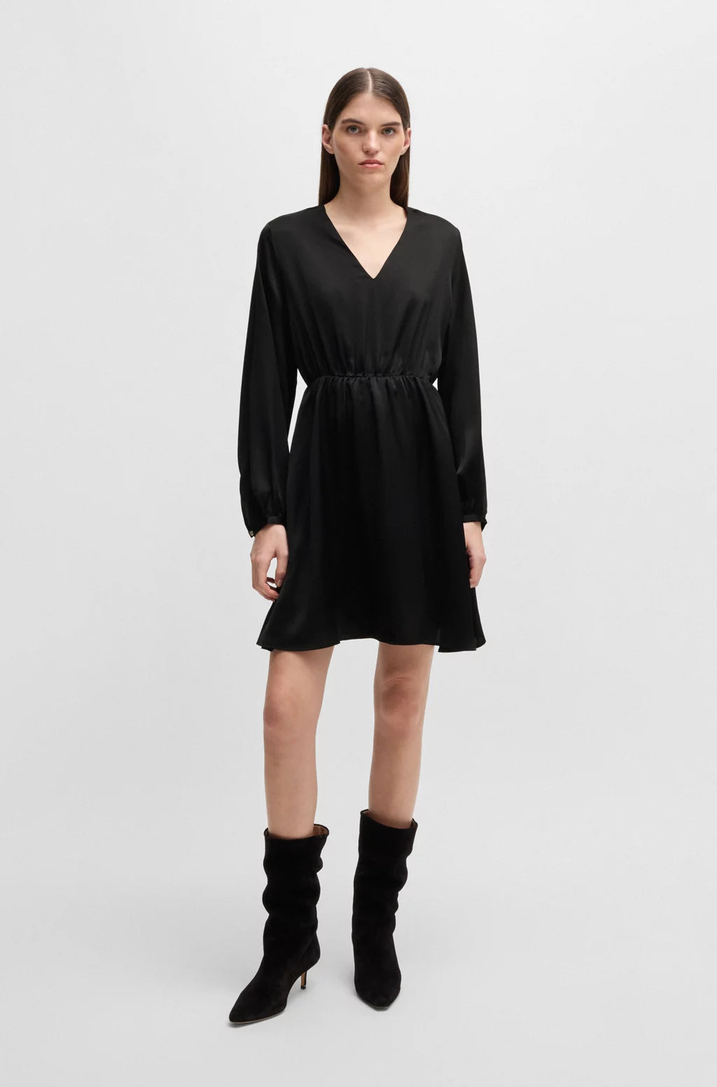 BOSS V-NECK DRESS IN HAMMERED SATIN