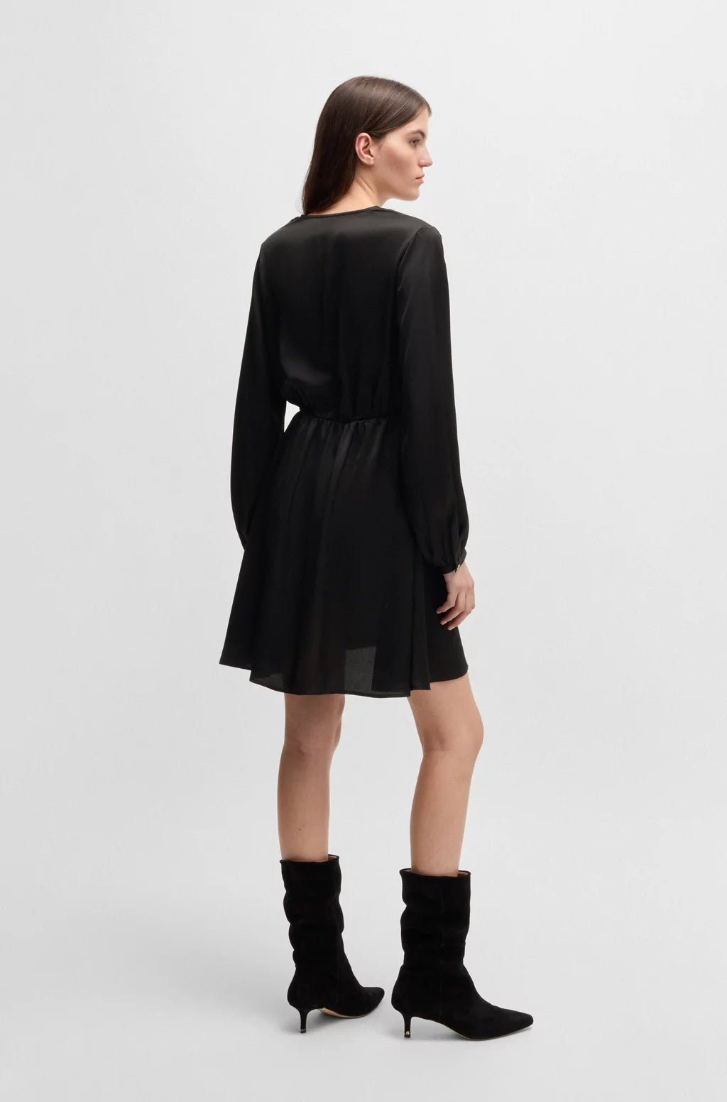 BOSS V-NECK DRESS IN HAMMERED SATIN