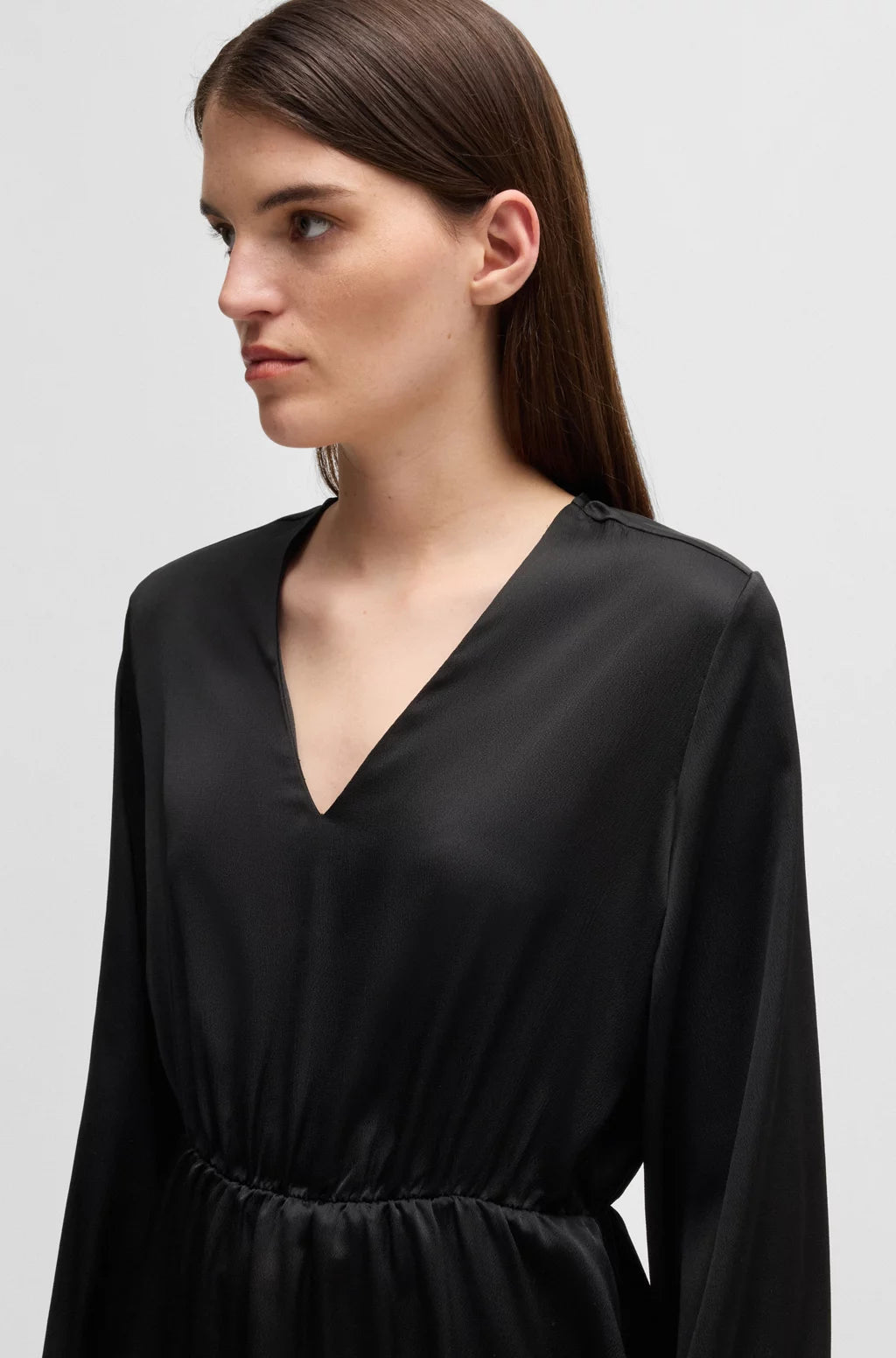 BOSS V-NECK DRESS IN HAMMERED SATIN