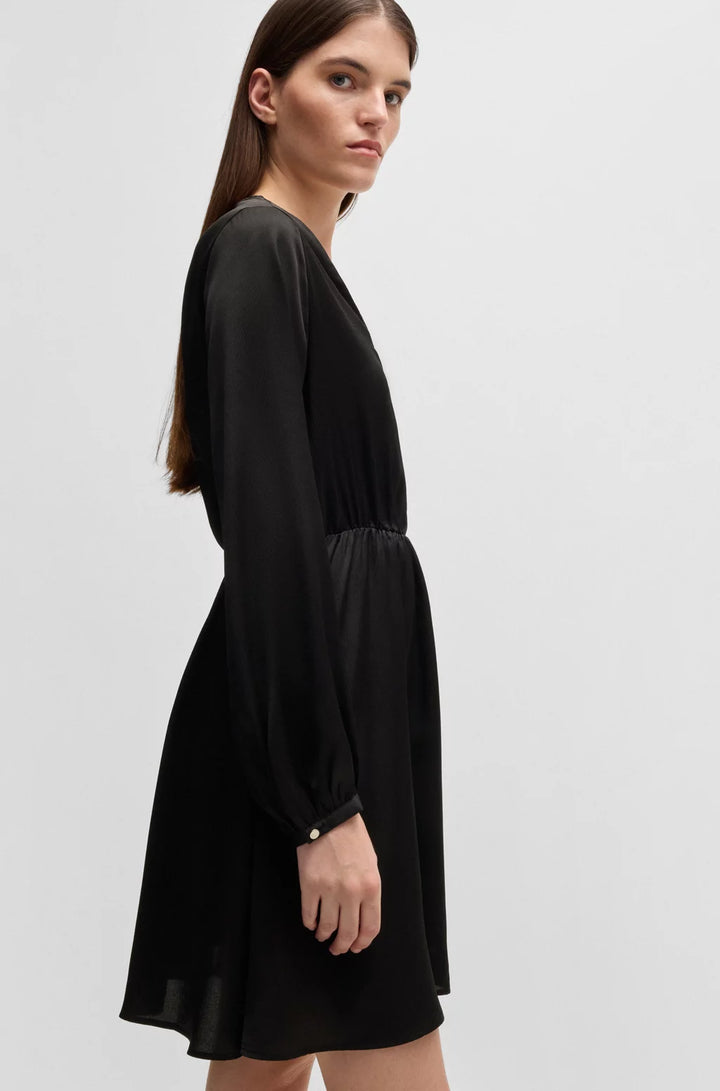 BOSS V-NECK DRESS IN HAMMERED SATIN
