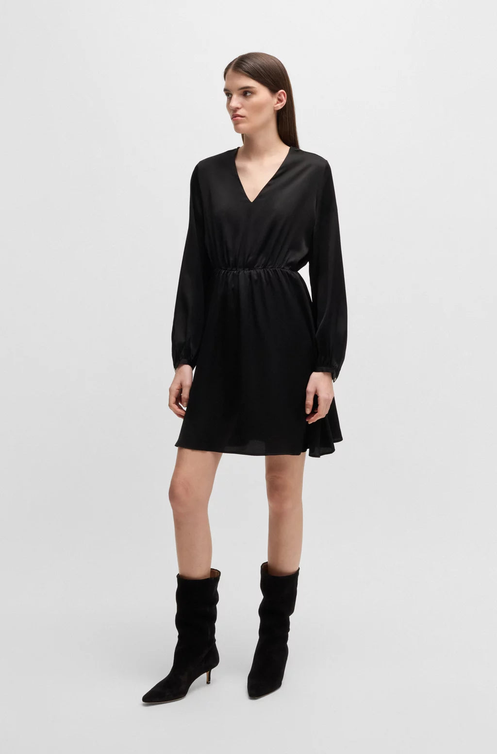 BOSS V-NECK DRESS IN HAMMERED SATIN