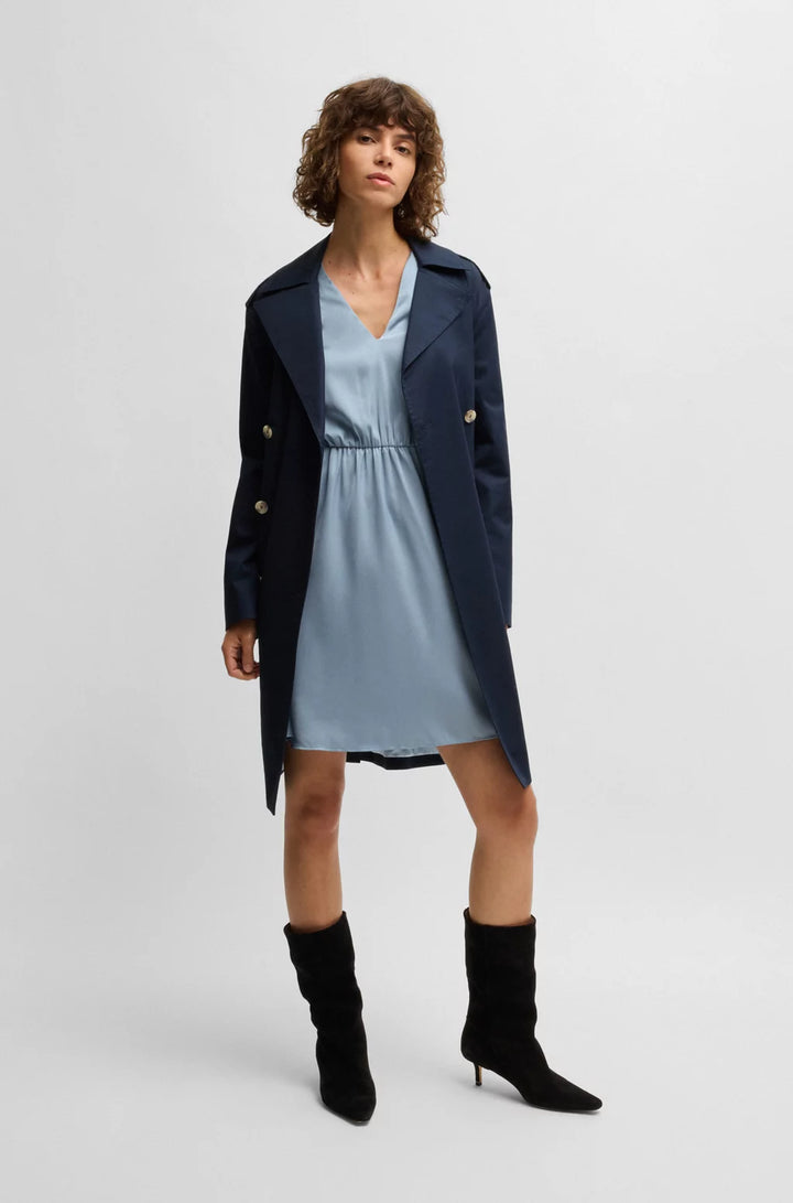BOSS V-NECK DRESS IN HAMMERED SATIN