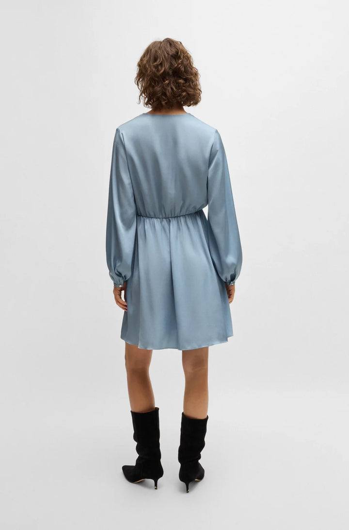BOSS V-NECK DRESS IN HAMMERED SATIN