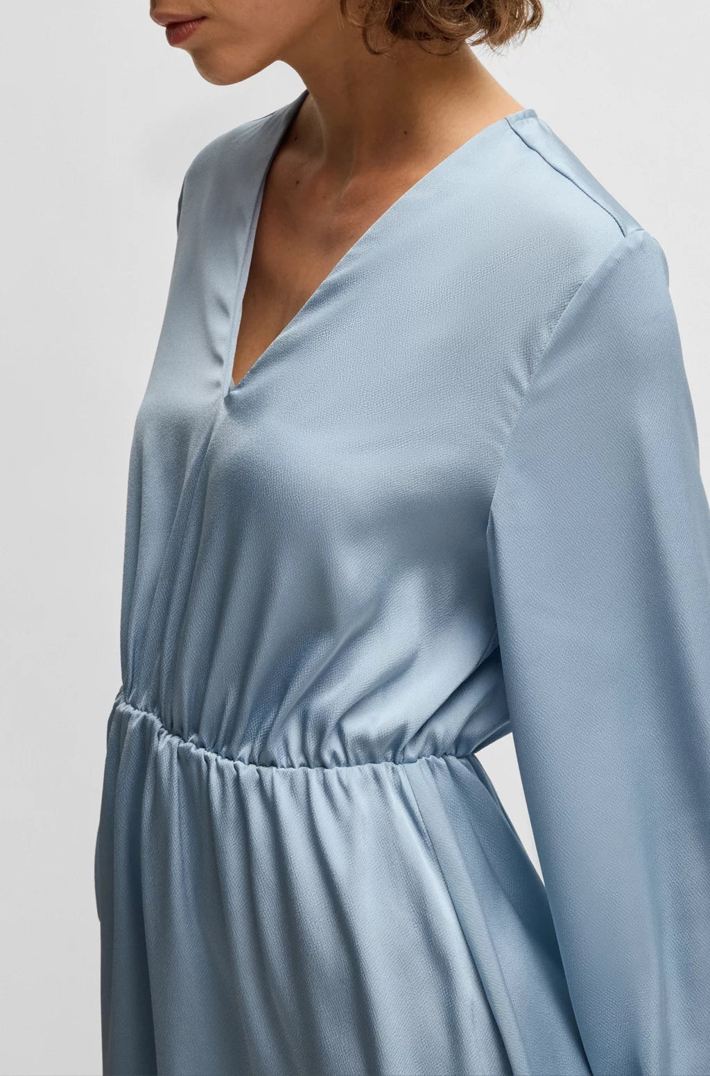 BOSS V-NECK DRESS IN HAMMERED SATIN