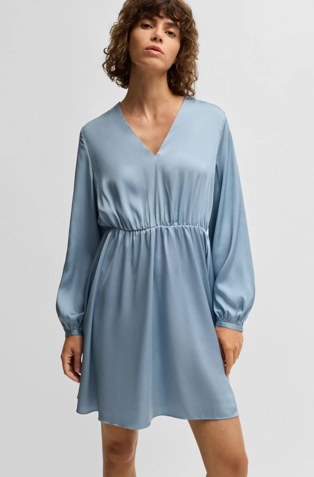 BOSS V-NECK DRESS IN HAMMERED SATIN