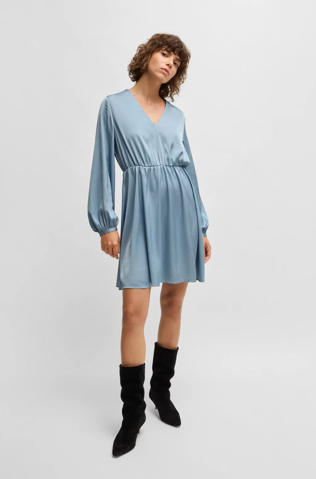 BOSS V-NECK DRESS IN HAMMERED SATIN