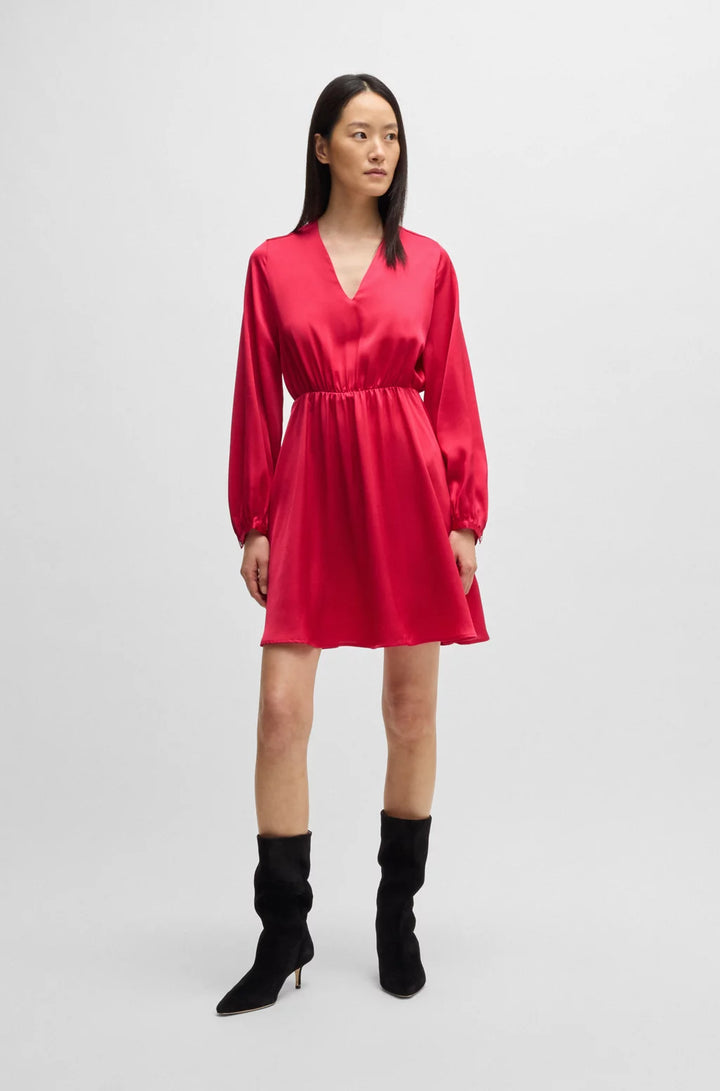BOSS V-NECK DRESS IN HAMMERED SATIN