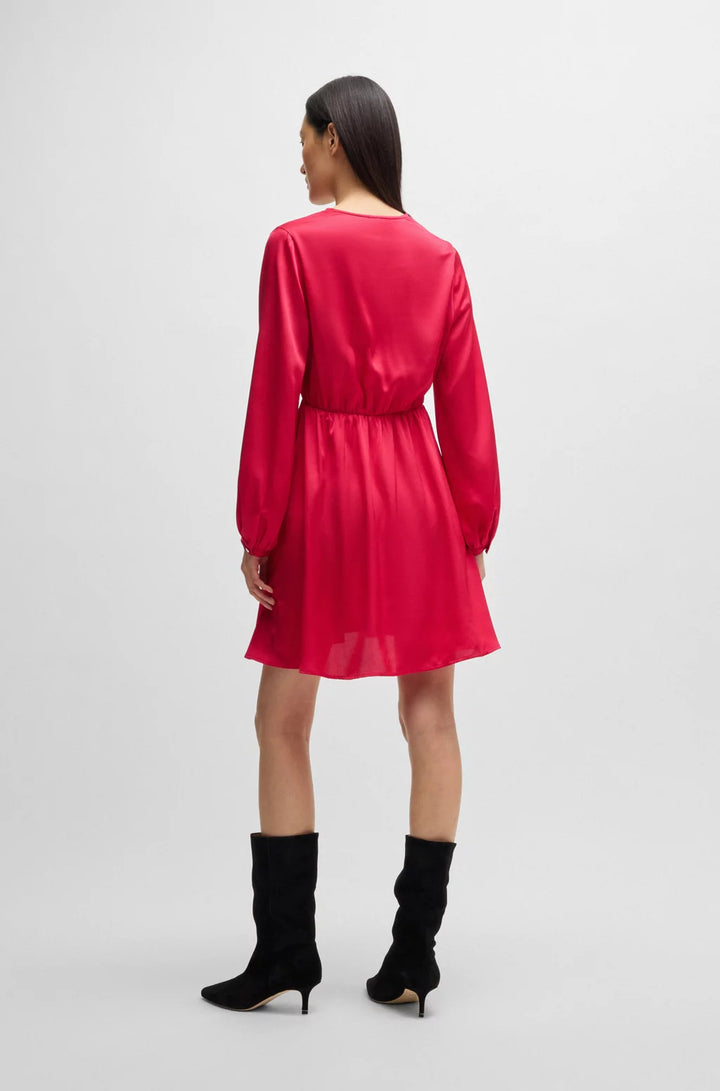 BOSS V-NECK DRESS IN HAMMERED SATIN