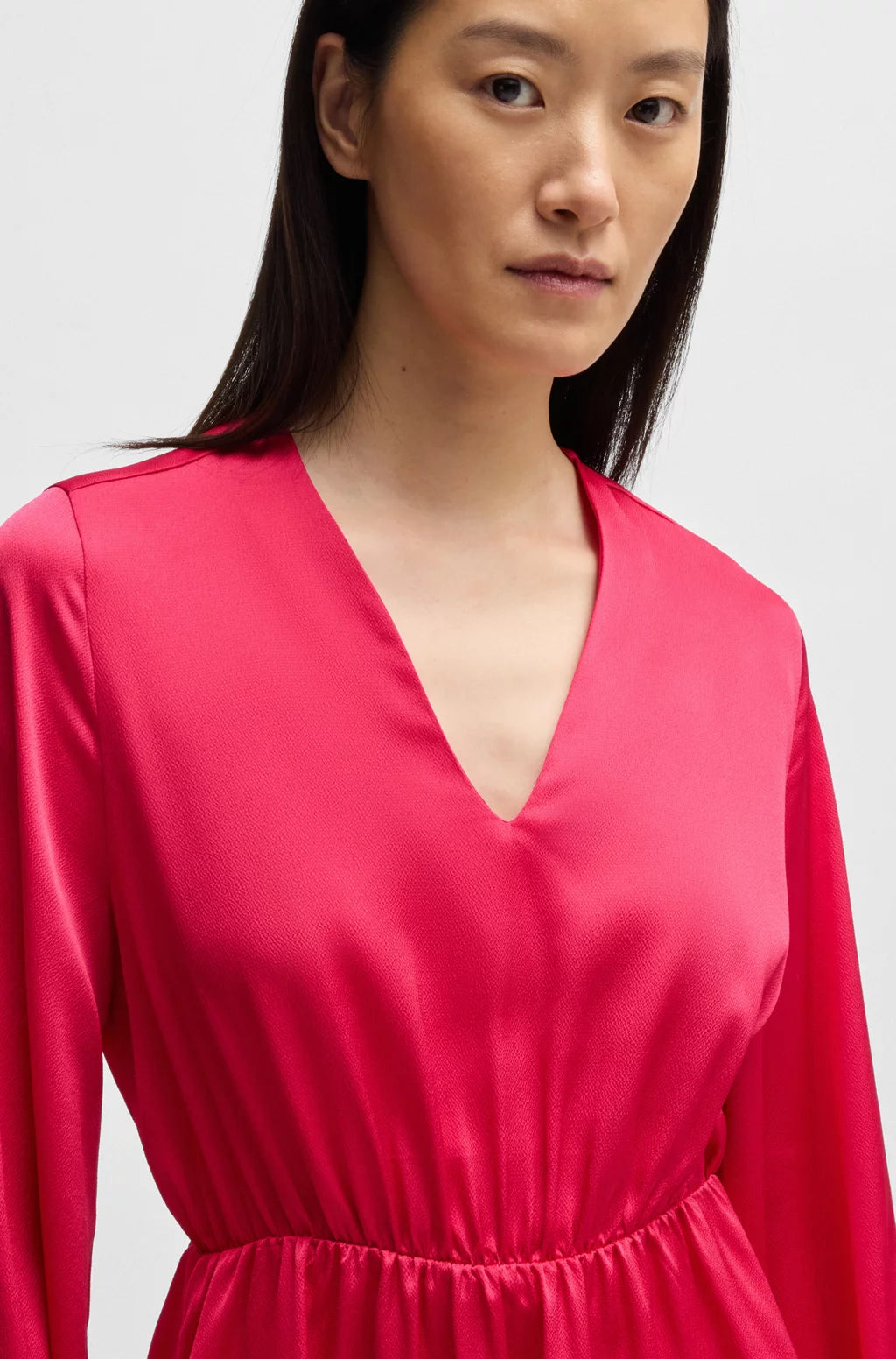 BOSS V-NECK DRESS IN HAMMERED SATIN