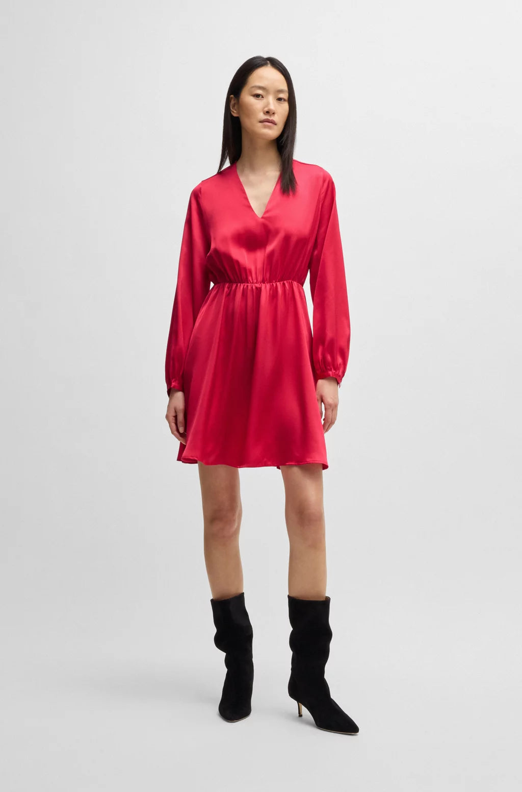 BOSS V-NECK DRESS IN HAMMERED SATIN