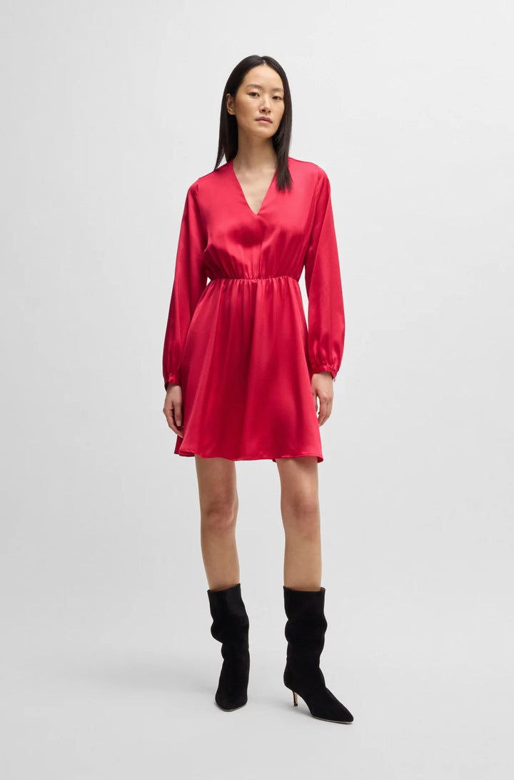 BOSS V-NECK DRESS IN HAMMERED SATIN