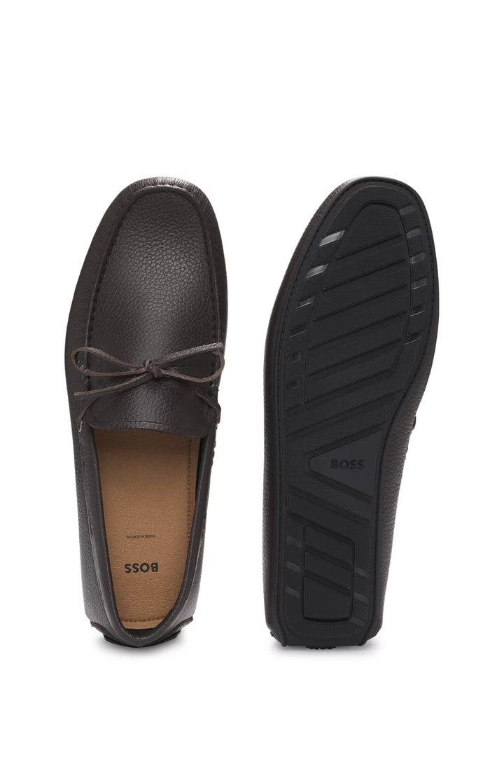 Boss Grained-leather moccasins with driver sole