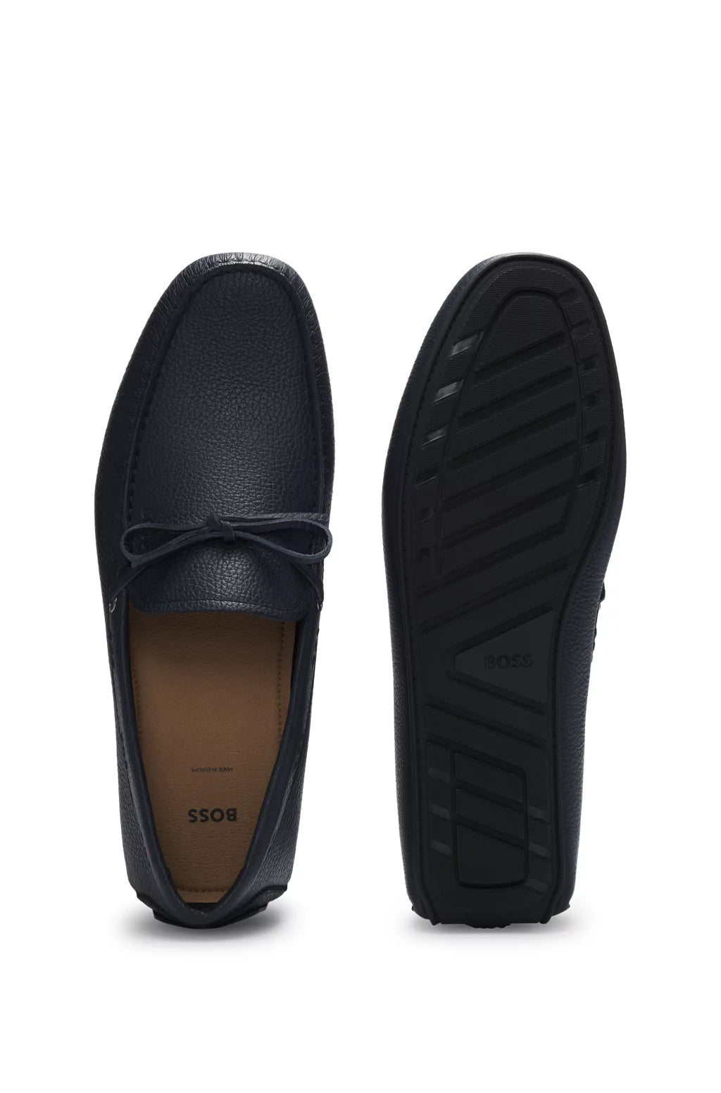Boss Grained-leather moccasins with driver sole