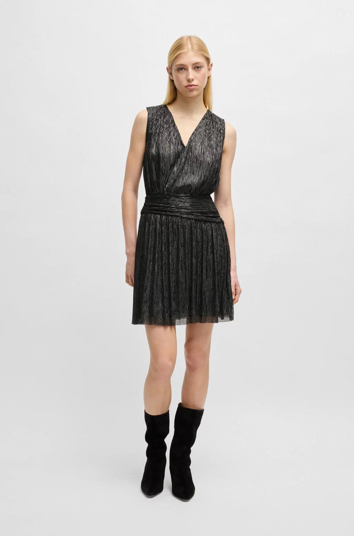 BOSS PLISSÉ PLEAT WRAP-FRONT DRESS WITH RUFFLE HEM