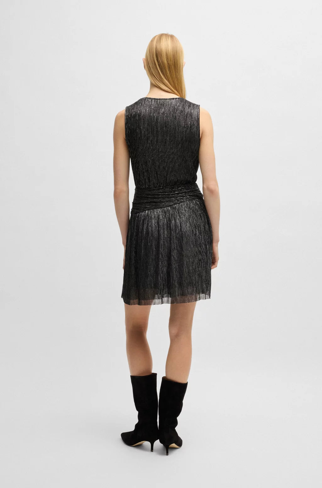 BOSS PLISSÉ PLEAT WRAP-FRONT DRESS WITH RUFFLE HEM