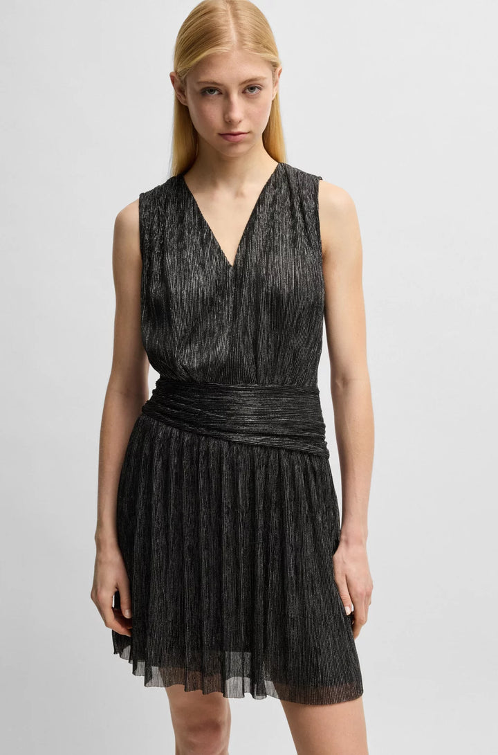 BOSS PLISSÉ PLEAT WRAP-FRONT DRESS WITH RUFFLE HEM