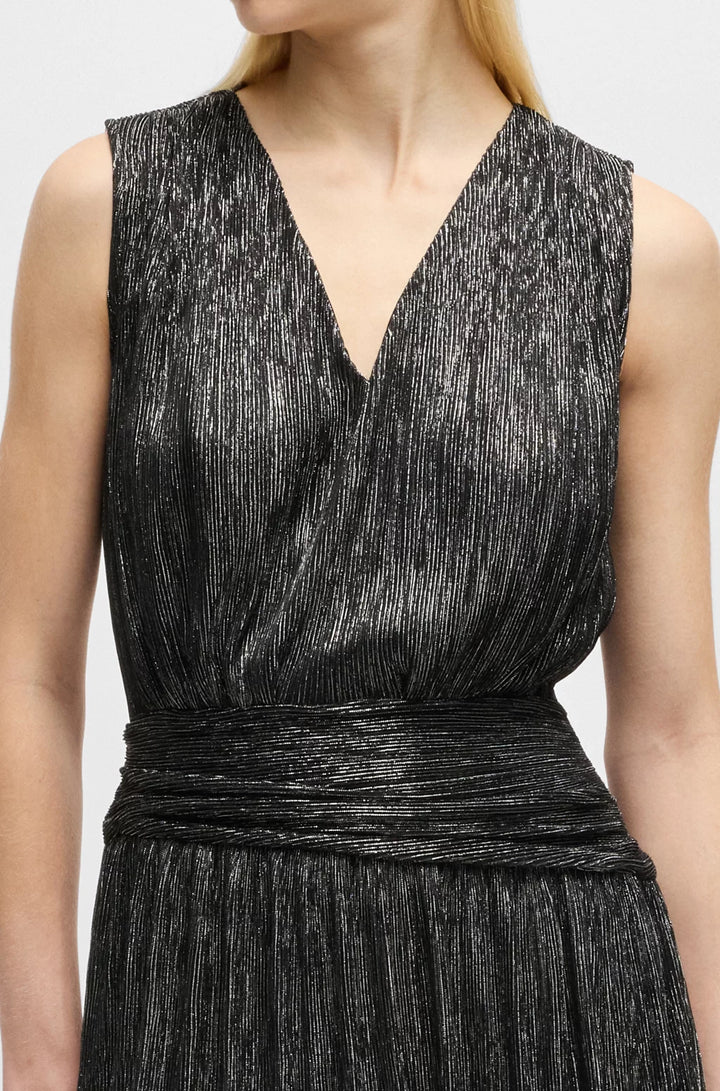 BOSS PLISSÉ PLEAT WRAP-FRONT DRESS WITH RUFFLE HEM
