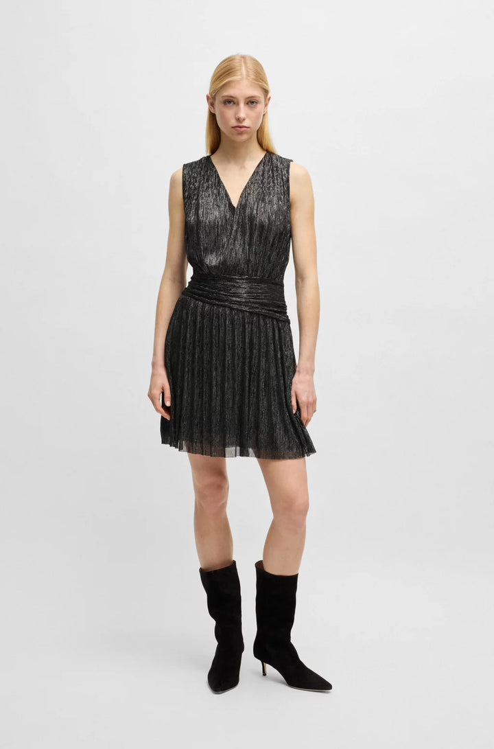 BOSS PLISSÉ PLEAT WRAP-FRONT DRESS WITH RUFFLE HEM